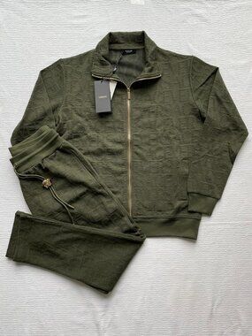 Versace Men's Green Embossed Logo Tracksuit Luxury Designer Set L